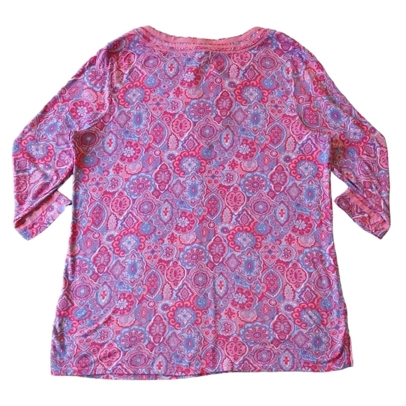 Talbots Pink Blue Abstract Split Neck 3/4 Sleeve Tunic Boho Colorful Maximalist - Picture 3 of 7